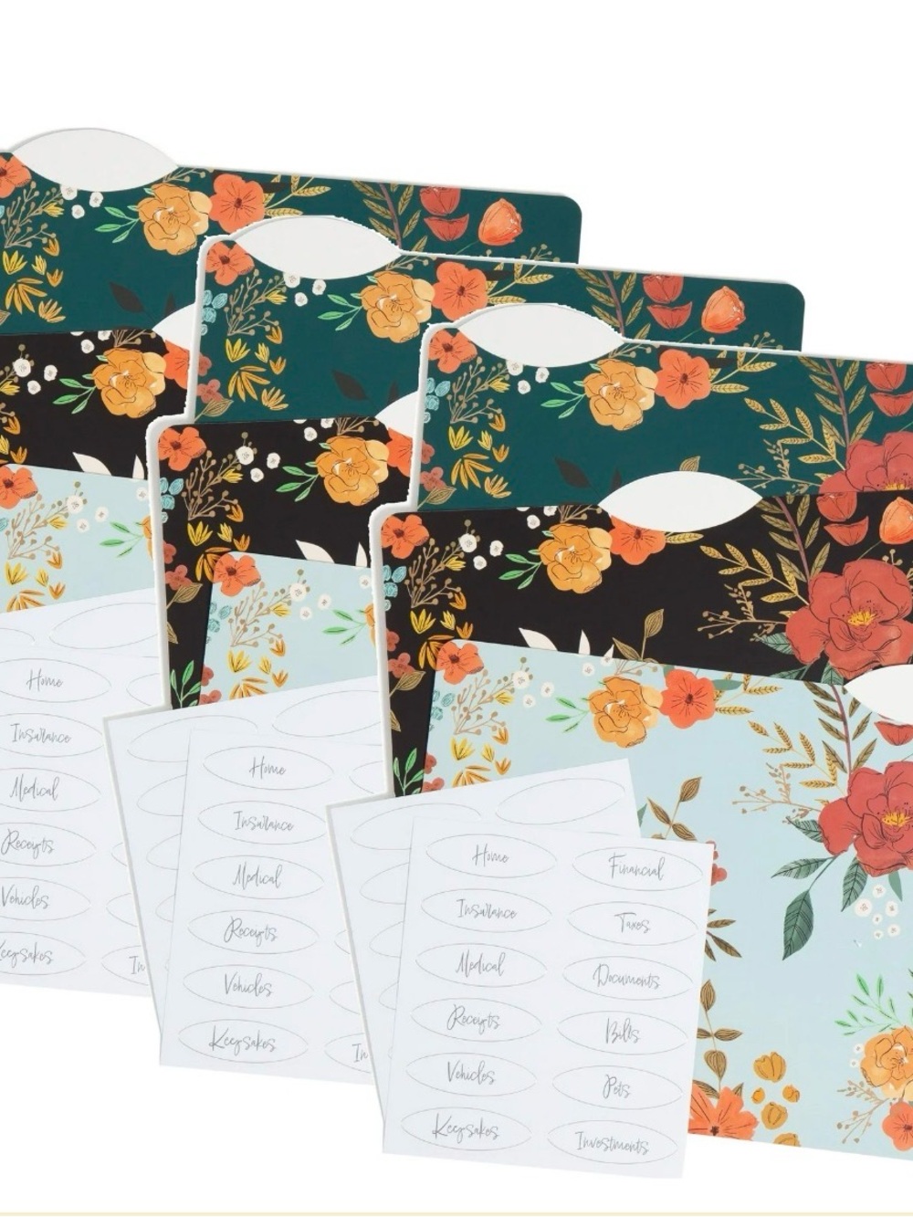 U Brands Decorative Folders, 9 Count Midnight Blossom, 1/3-Cut Tabs, Letter Size